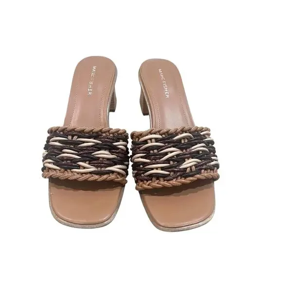 Marc Fisher Shoes Womens Size 8M Brown Alane Woven Block Heel Slide Sandals - Picture 2 of 9